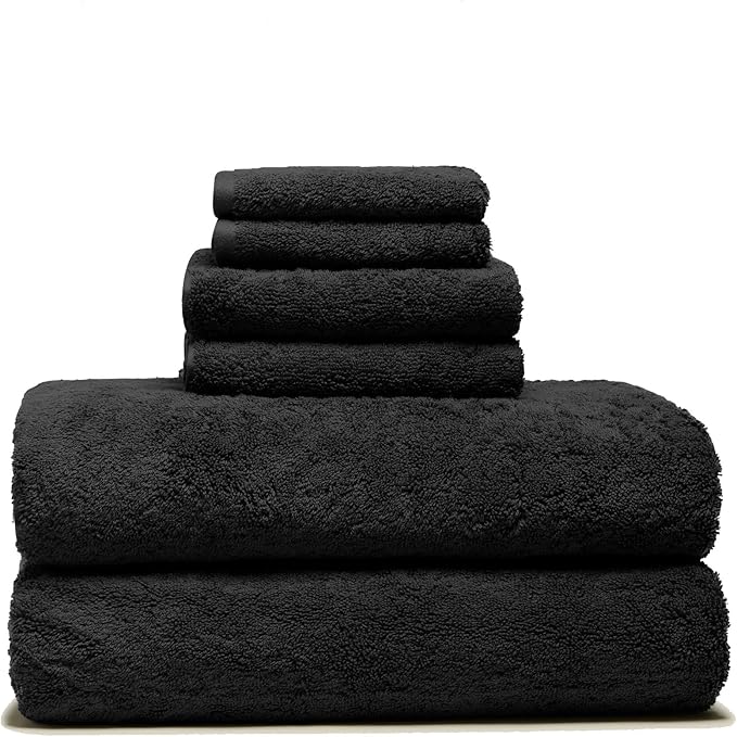 Italic Ultraplush Luxe 6 Piece Towel Set – 2 Bath Sheets, 2 Hand Towels, 2 Washcloths – 800GSM Soft, Highly Absorbent & Quick Drying, Resort Grade 100% Australian Cotton Towels (Black)