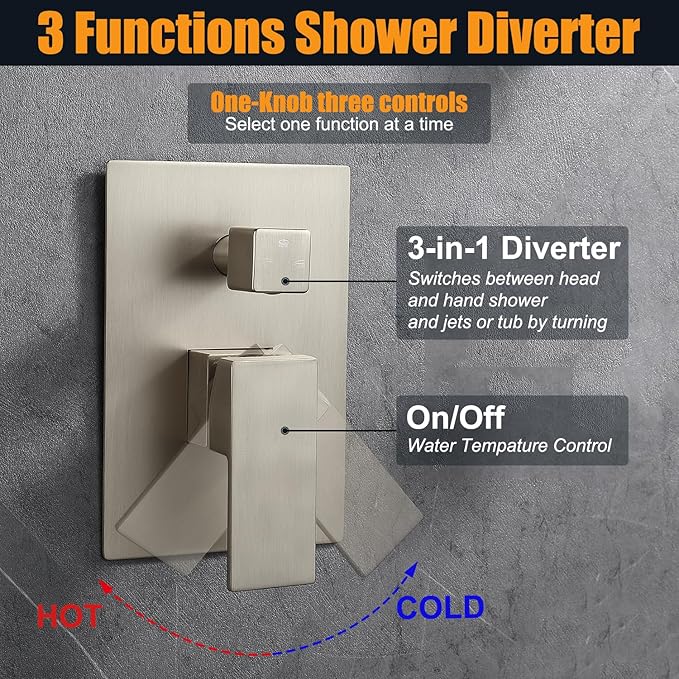 Enga Shower System with Body Jets 12 Inch Ceiling Mounted Rain Shower and Handheld Sprays Brass Full Body Massage Spa Jets Contain Rough-in Shower Valve, Brushed Nickel