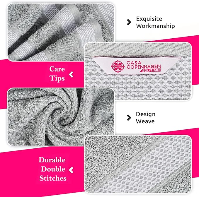CASA COPENHAGEN Solitaire Mix 6 Pieces Towel Set- Grey Violet + Teal, 600 GSM 2Bath Towel 2Hand Towel 2Washcloth, Designed in Denmark Made of Soft Egyptian Cotton for Bathroom, Kitchen & Shower
