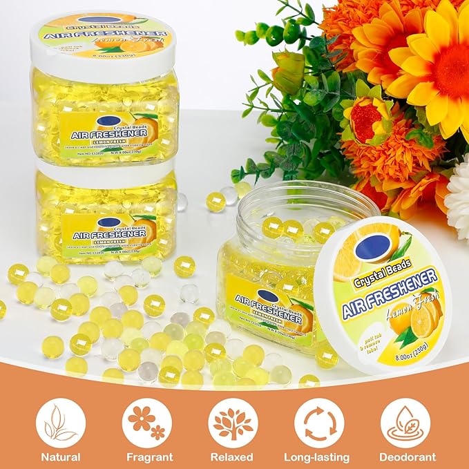 12 Pcs Air Freshener Gel Bulk Odor Eliminator Gel Beads 8 oz Long Lasting Air Freshener Beads Eliminates Odors in Home Bathrooms, Cars, Boats, Rvs and Pet Areas(Lemon)