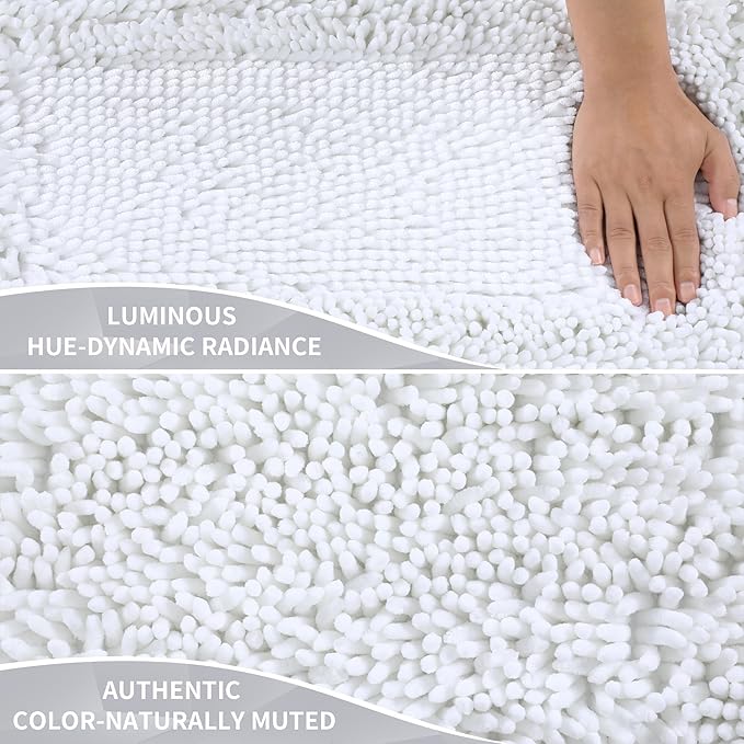 Yimobra Chenille Bathroom Rugs Non Slip, Extra Thick Soft Absorbent Bath Rug 31.5x20 Inch, Machine Washable Quick Dry Bath Mat for Bathroom Floor, Tub and Shower, Home Decor Accessories, White
