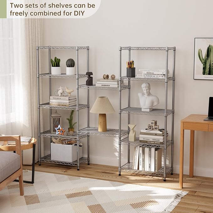 5 tire Shelves Storage Wire Shelving Unit Metal Shelf Adjustable Organizers Storage Shelving with Wheels for Bathroom Laundry Room Kitchen Pantry12”D x 22”W x 69”H Silver
