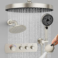 Shower System Brass Thermostatic Shower Faucet Set With Valve and Diverter Shower Mixer with 2 Rain Shower Head and Multi-function Handheld Head（Brushed Nickel）