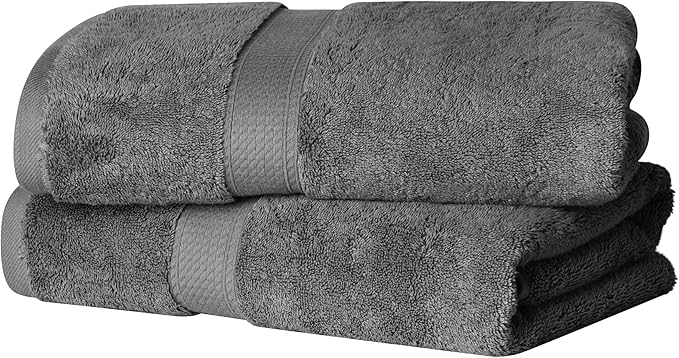 Superior Egyptian Cotton Pile Bath Towel Set of 2, Ultra Soft Luxury Towels, Thick Plush Essentials, Absorbent Heavyweight, Guest Bath, Hotel, Spa, Home Bathroom, Shower Basics, Charcoal