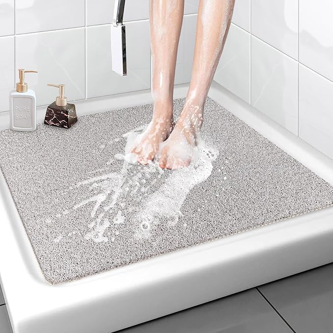 Shower Mat Non Slip - 32x32 Inch Soft Comfort Bath Mat with Drainage Holes, PVC Loofah Massage Bathmat for Shower, Tub, Bathroom, Wet Areas, Quick Drying