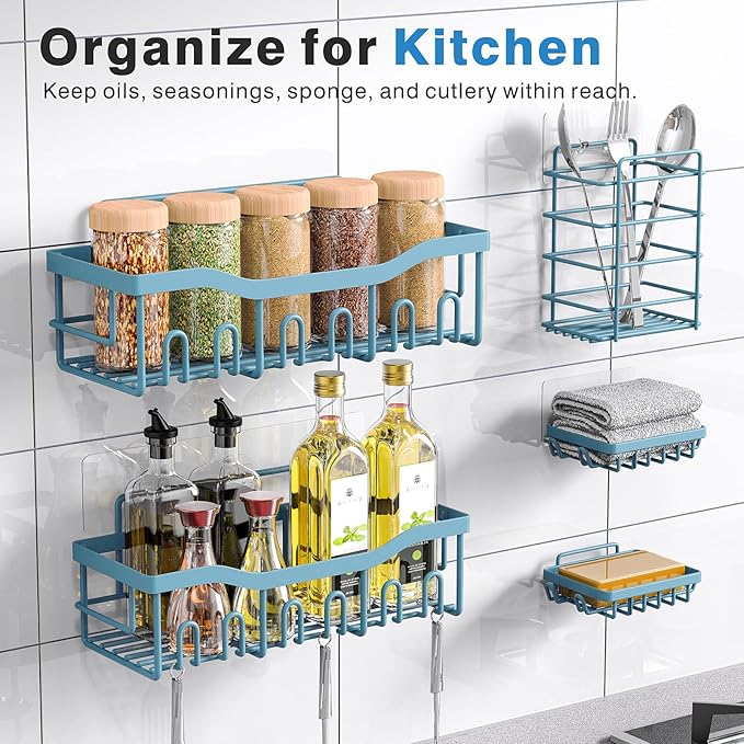 EUDELE 5-Pack Rustproof Stainless Steel Shower Caddy – No Drill Adhesive Bathroom Organizer with Large Capacity, Spacious Shower Shelves for Inside Shower, Kitchen & Home Decor Storage-XL Size