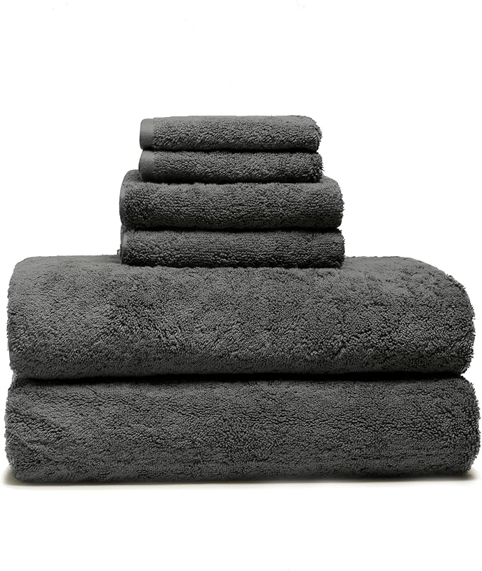 Italic Ultraplush Luxe 6 Piece Towel Set – 2 Bath Sheets, 2 Hand Towels, 2 Washcloths – 800GSM Soft, Highly Absorbent & Quick Drying, Resort Grade 100% Australian Cotton Towels (Charcoal)