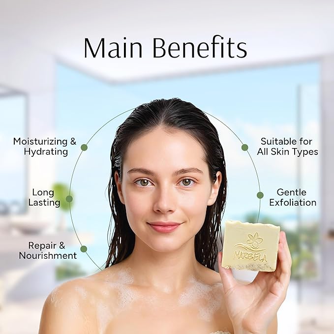 Marbela Cosmetics Natural Oats Handmade Soap Bar - Made in USA, Vegan Friendly, Palm Oil Free, Natural Bar Soap - Gentle Face & Body Soap for Daily Skin Care, Moisturizing & Nourishing - 3.5 oz