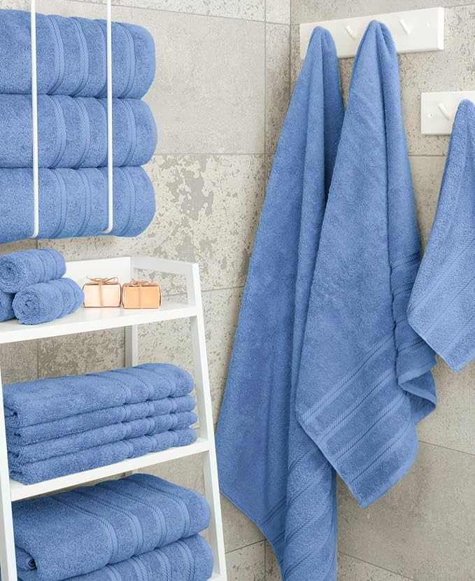 American Soft Linen Luxury 4 Piece Bath Towel Set, 600 GSM 100% Cotton Turkish Bath Towels for Bathroom, 27x54 in Extra Large Bathroom Shower Towels, Electric Blue