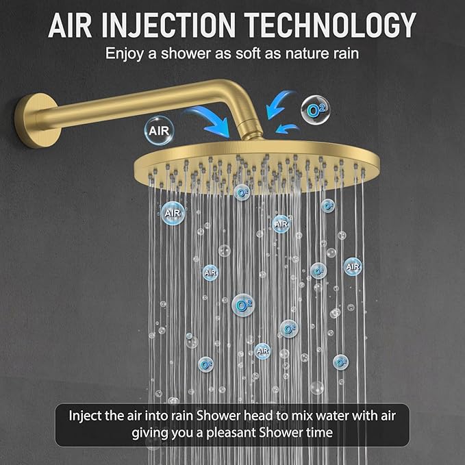Iriber Thermostatic Shower System Wall Mount with 10 Inch Roud Rainfall Shower Head and Handheld,Shower Faucet Mixer Trim Kit (Valve Included),Brushed Gold