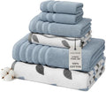 Modern Threads Organic Vines 6-Piece 100% Cotton Towel Set – Yarn Dyed Jacquard & Solid – Includes 2 Bath Towels, 2 Hand Towels, 2 Washcloths – Absorbent, Quick Dry, Soft & Durable – Blue