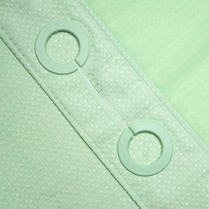 River Dream Heavyweight No Hooks Required Dotted Waffle Weave Shower Curtain with Snap in Liner - 71W x 74H,Hotel Grade,Spa Like Bath Curtain,Green Light