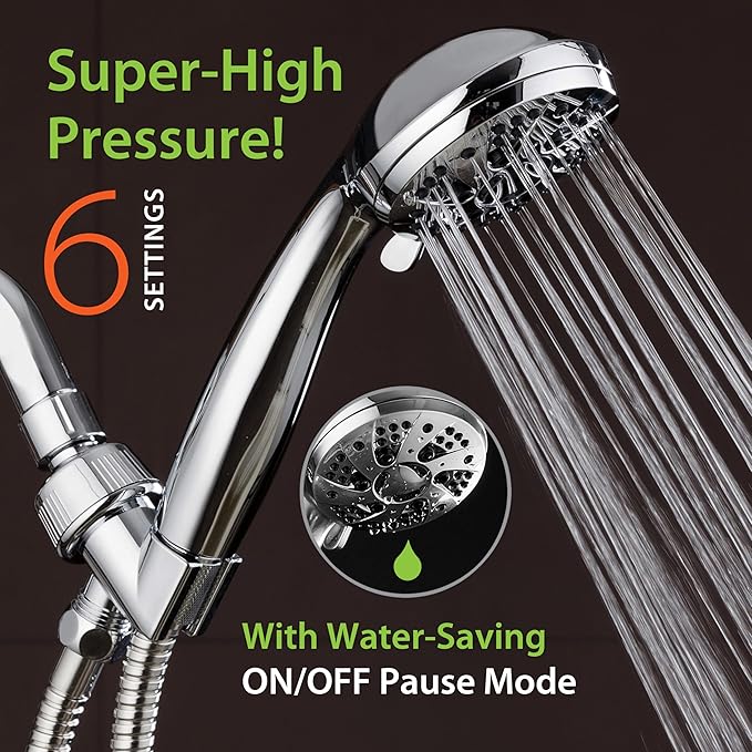 AquaDance For California High Pressure 6-Setting 3.5" Chrome Face Handheld Shower with Hose for Ultimate Shower Experience! Officially Tested to Meet Strict US Quality & Performance Standards!