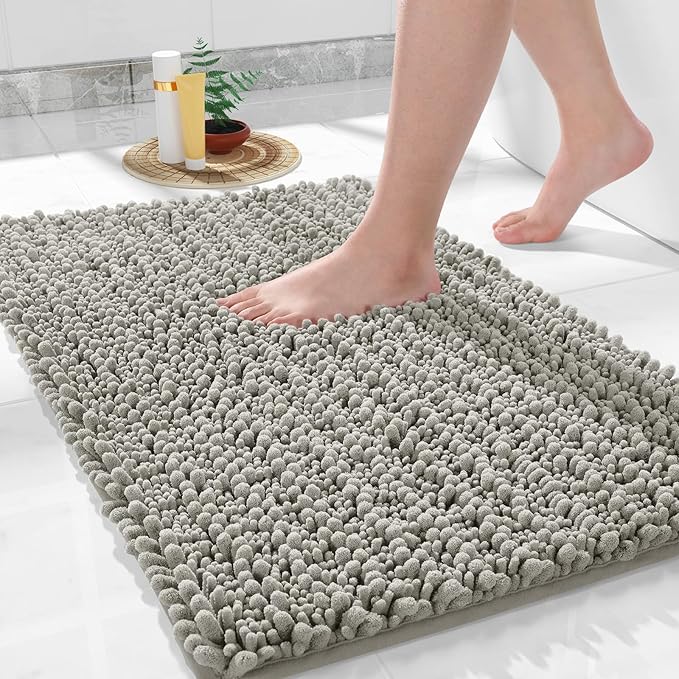 Yimobra Large Bathroom Rugs Non Slip Washable 36x24 Inch - Ultra Soft Absorbent Chenille Bath Mat, Quick Dry Shaggy Floor Carpet for Tub Shower, Sand Home Decor Accessories