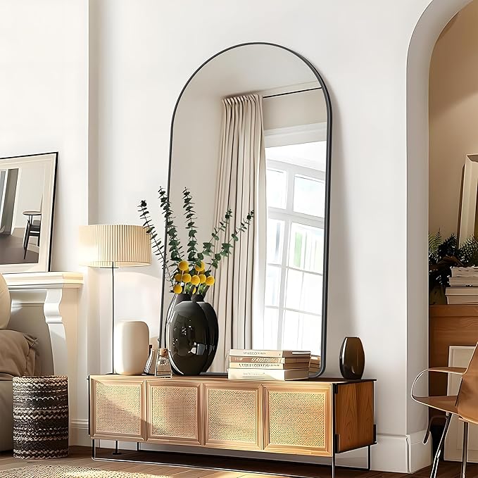 Arched Bathroom Mirror, 60"x30" Black Arched Mirror for Bathroom, Wall Mounted Mirror, Black Vanity Wall Mirror w/Metal Frame for Bedroom, Entryway, Living Room, Vertically Hanging