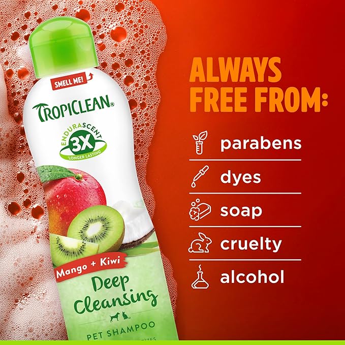 TropiClean Deep Cleansing Dog Shampoo, Powerful Odor Control, Puppy Safe, Made in The USA, Cat Friendly, 20oz.