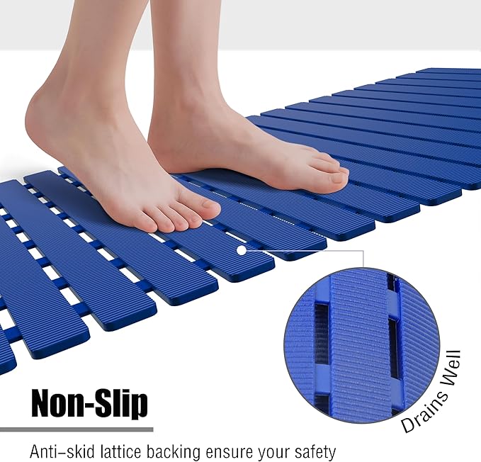 MBOSS Bath Tub Shower Mat Non Slip Bathtub Mats for Bathroom Shower Floor Mat Bath Mats for Shower Tub Anti Slip Shower Mat with Drain Hole and Large Suction Cups(Deep Blue, 27.5 X 15.7 Inch)