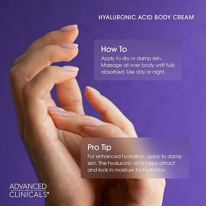 Advanced Clinicals Hyaluronic Acid Moisturizer Body Cream | Hydrating Cream & Body Lotion For Women & Men To Help Improve Look of Wrinkles, Stretch Marks, Dry Skin, & Crepey Skin, 16OZ + Travel Size