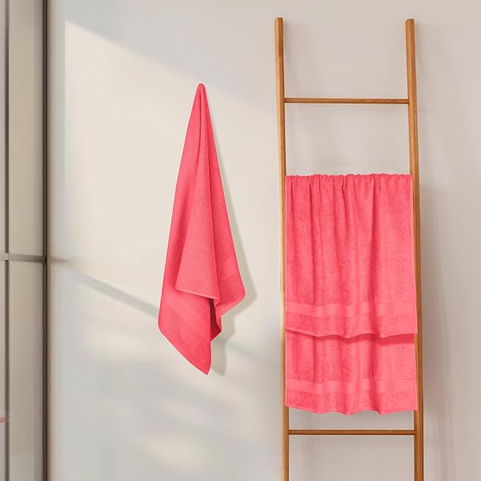 GLAMBURG Premium Cotton 4 Pack Bath Towel Set - 100% Pure Cotton - 4 Bath Towels 27x54 - Ideal for Everyday use - Ultra Soft & Highly Absorbent - Coral Orange