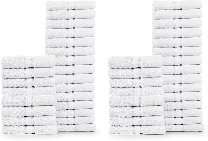 Ample Decor 100% Cotton Washcloths Set of 50 - Highly Absorbent, Popcorn Textured - Mulaayam Collection - White 12 X 12 Inch