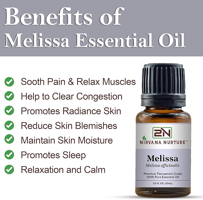 Melissa Essential Oil 100% Pure Premium Therapeutic Grade, Undiluted - Aromatherapy Diffuser for Calm and Relaxation, Skin Care, Hair Care