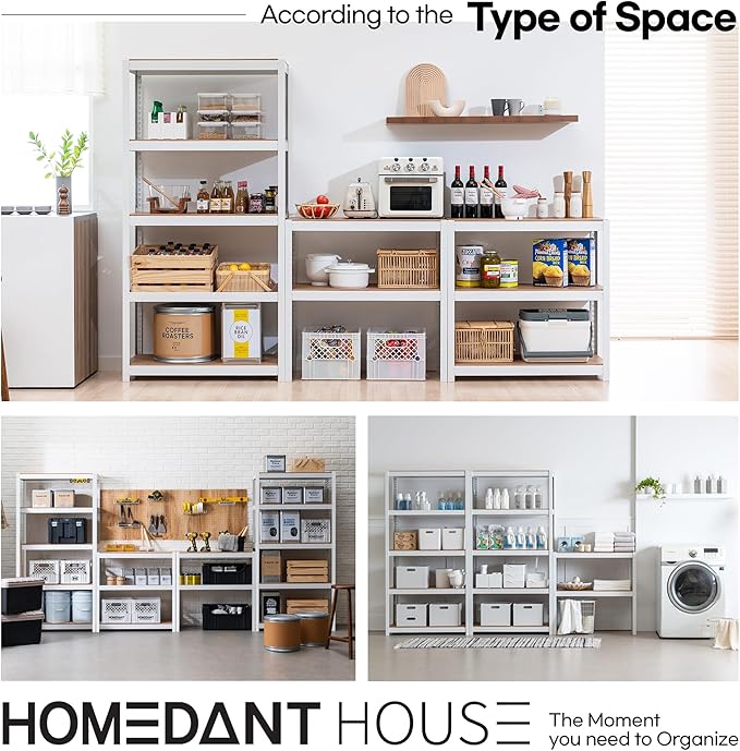 HOMEDANT House 5 Tier Laminated Metal Shelving Unit Adjustable Storage Utility Rack Heavy Duty Shelves Organization Multipurpose Shelf Kitchen Garage Pantry Closet (10, (M) 36.2" W, White)