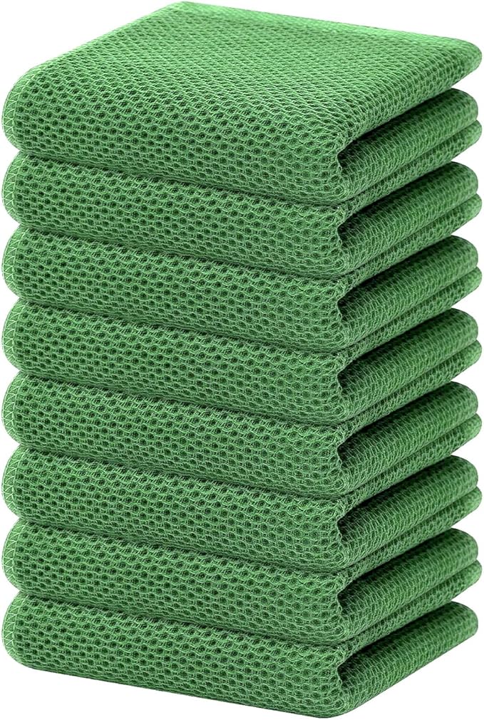 Homaxy 100% Cotton Waffle Weave Kitchen Dish Towels, Ultra Soft Absorbent Quick Drying Cleaning Towel, 13 x 28 Inches, 8-Pack, Grass Green