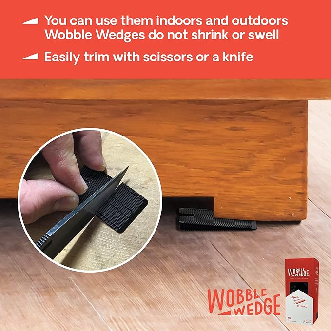 Wobble Wedges Flexible Plastic Shims - Leveling Shims for Home Improvement, Furniture Levelers, Table, and Toilet for Leveling - Made in USA Plastic Wedges Shim for Appliances (Black, 75-Pack)