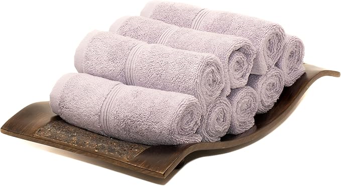 Mosobam Luxury Turkish Towels Set of 8 Washcloths 13X13 Lavender Aura 700 GSM Bamboo Viscose & Aegean Turkish Combed Cotton