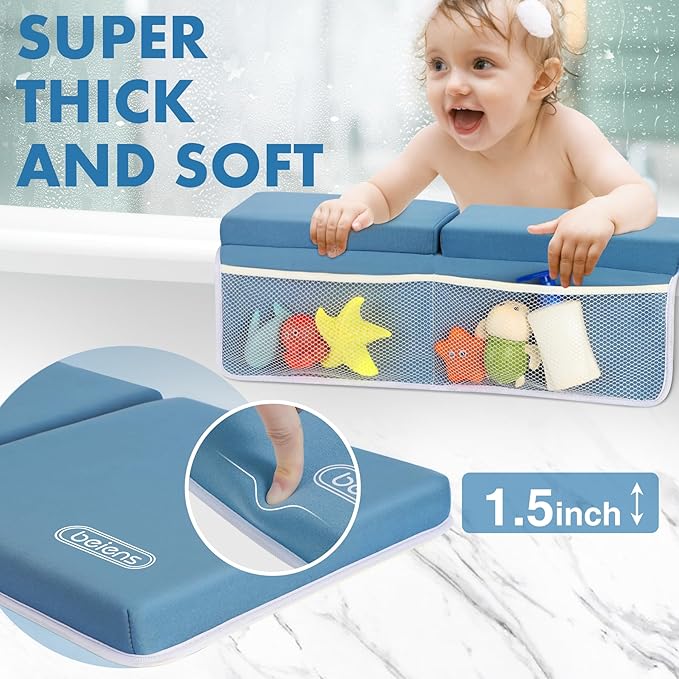 beiens Bath Kneeler and Elbow Rest Pad Set - 1.5'' Comfortable Thick Baby Bath Kneeler Pads, Quick Dry Soft Kneeling Pad for Baby Bath Time, Non-Slip Knee& Arm Support Bathtub Mat with Toys Organizer