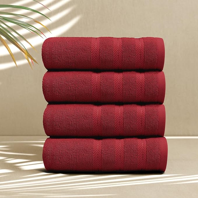 Hearth & Harbor Luxury Hand Towels - 100% Ring Spun Cotton Hand Towels for Bathroom, Shower, Spa, Soft & Absorbent Towels, 4 Piece Set, Red