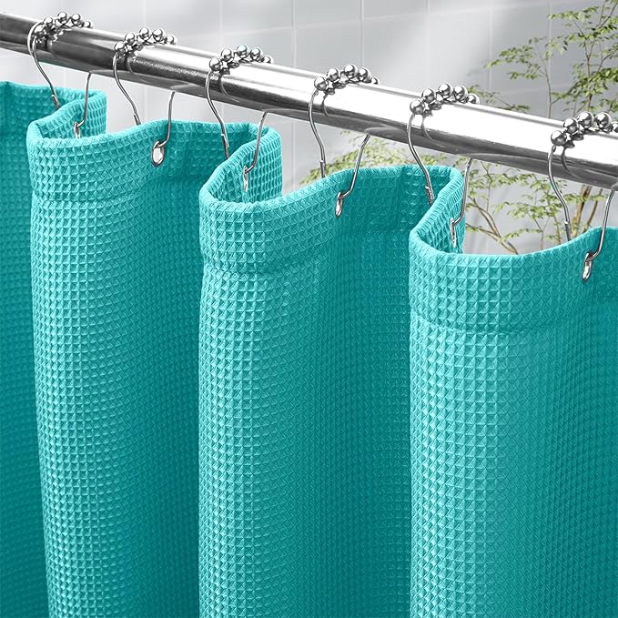 AmazerBath Teal Shower Curtain Waffle Textured, Turquoise Shower Curtains for Bathroom, Thick Fabric Heavy Duty 240GSM, Hotel Quality Bathroom Shower Curtains, Premium Polyester, 72 x 72 Inches
