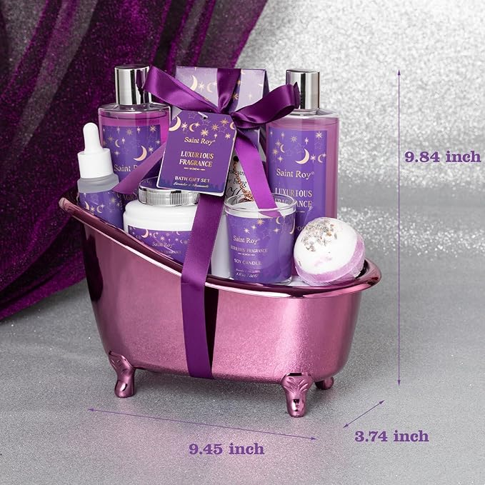 Bath Basket Spa Kit Spa Gifts for Women, Luxury Bath and Body Basket Set 10pcs Self Care Kit Lavender Scent Birthday Gifts Skin Care Set, Christmas Gifts for Women, Beauty kits Bridal Shower