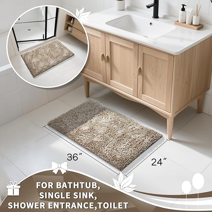 Yimobra Large Bathroom Rug Non Slip 36x24 Inch, Extra Thick Soft Absorbent Chenille Bath Mat, Machine Washable Quick Dry Bath Rugs for Bathroom Floor, Tub and Shower, Home Decor Accessories, Camel