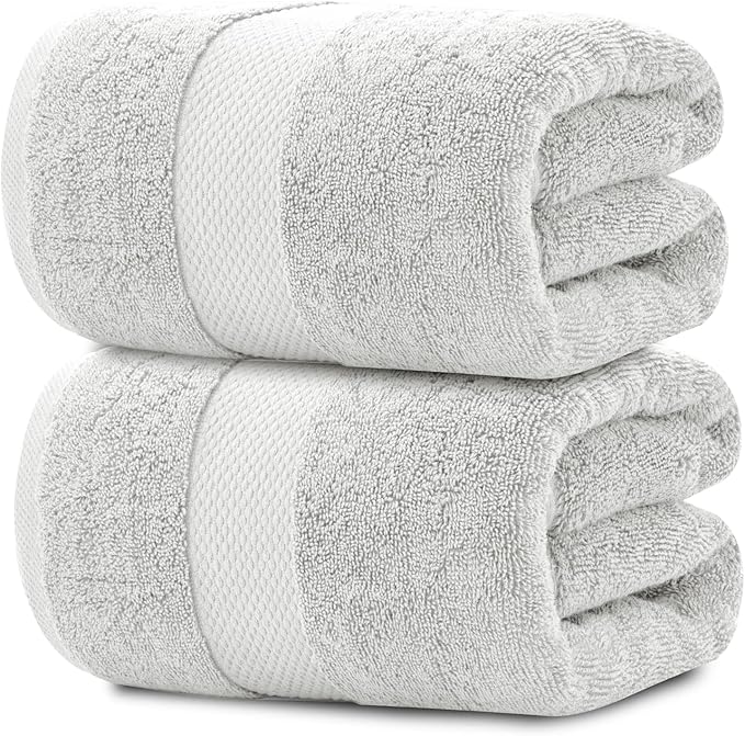 White Classic Luxury Soft Bath Sheet Towels - 650 GSM Cotton Luxury Bath Towels Extra Large 35x70 | Highly Absorbent and Quick Dry | Hotel Collection Extra Large Bath Towels Oversized, Silver, 2 Pack
