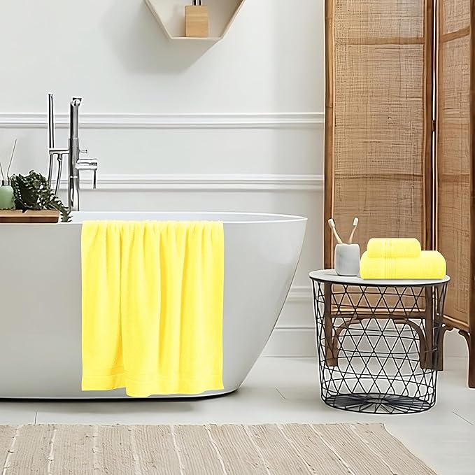 Belizzi Home Ultra Soft 3 Pack Cotton Towel Set, Contains a Bath Towel 28x55 inch, a Hand Towel 16x24 inch & a Wash Coth 12x12 inch, Ideal Everyday use, Compact & Lightweight - Lime Yellow