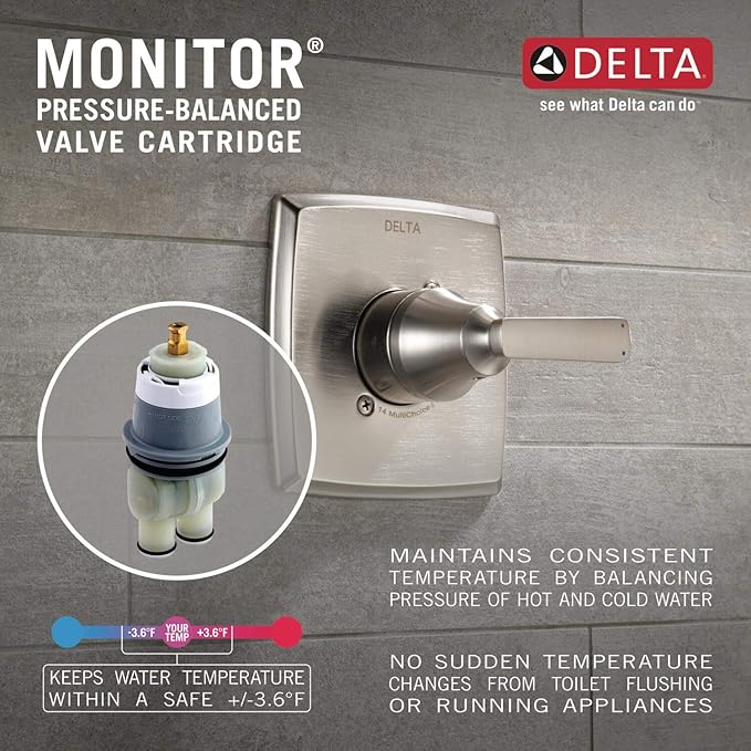 Delta Faucet Modern Brushed Nickel Tub and Shower Trim Kit, Shower Faucet with Single-Spray Touch-Clean Shower Head, Stainless T14459-SS-PP (Valve Not Included)