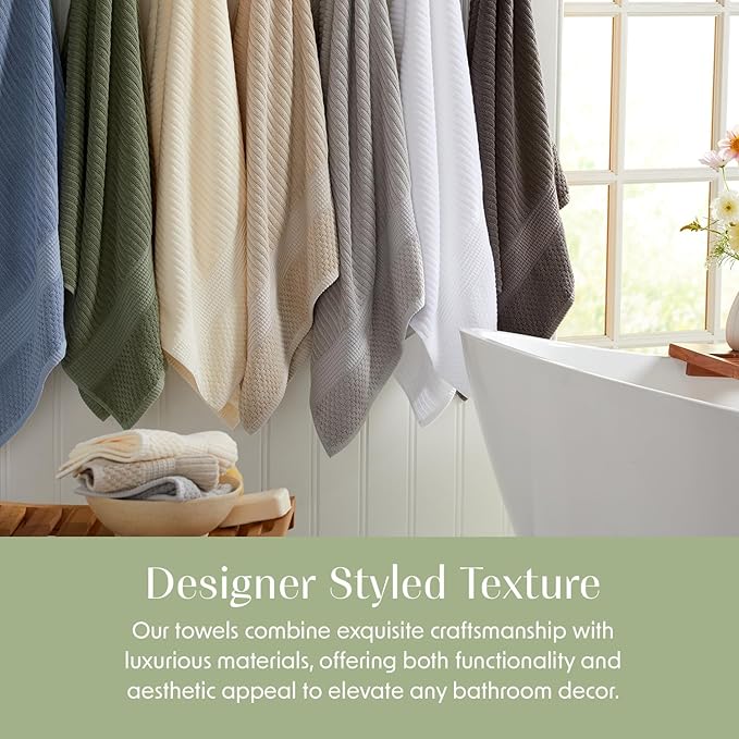 Springtree Home 100% Cotton Bath Towel Set of 4 | Super Soft & Absorbent with Quick-Dry Fibers | 4 Bath Towels | Textured and Durable Cotton | Krista Collection (Lily Pad Green)