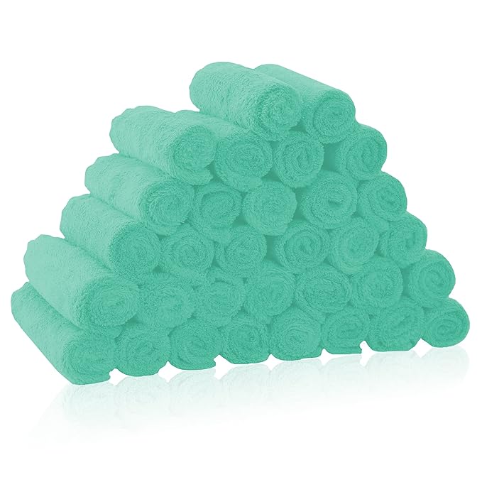 32 Pack Baby Washcloths - 10x10 Inch, Coral Fleece - Extra Absorbent and Soft Wash Clothes for Newborns, Infants and Toddlers - Suitable for Sensitive Skin and New Born - Baby Shower - Aqua Green