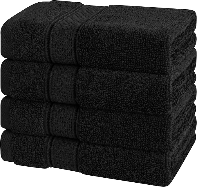 American Soft Linen Salem Washcloth Sets, 4 Piece Luxury 600 GSM 100% Cotton Washcloths for Bathroom, 13x13 inches Washrags Premium Quality Hand Face Towels, Black