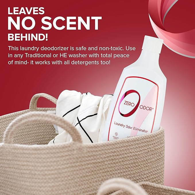 Zero Odor – Laundry Odor Eliminator - Permanently Eliminate laundry Odor – Patented Molecular Technology Best For Clothes, Towels & Linens, Shoes, Bags, Etc. - rinse and refresh Again, 16oz
