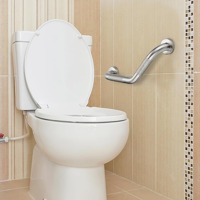 Grab Bars for Bathtubs and Showers- 1-1/4 x 16 Angled Shower Grab Bar for Seniors Knurled Stainless Steel Handicap Grab Bars for Wall (Brushed Nickel, 2 Pack)