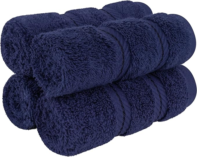 American Soft Linen Luxury Washcloths for Bathroom, 600 GSM 100% Cotton 4 Piece Turkish Wash Cloth Set, 13x13 in Soft Rags for Body and Face, Navy Blue Washcloths