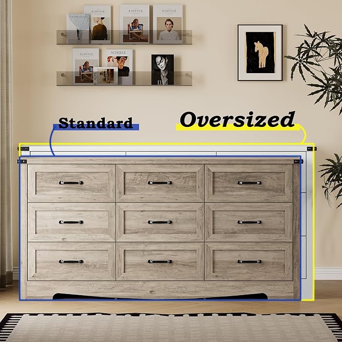 9-Drawer Dresser for Bedroom, Modern Wooden Chest of Drawers with Metal Handles, Anti-Tipping Design, Sturdy and Stable Storage Organizer for Living Room, Entryway, Home Office
