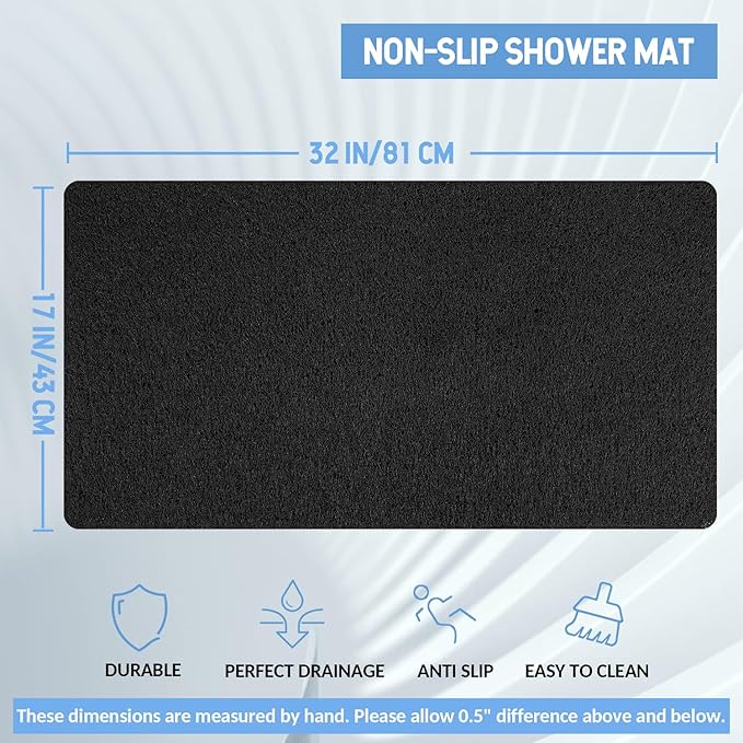 Non-Slip Bathtub Mat, Anti Slip Shower Mat, Fast Drying Bathtub Mats, Foot Scrubber Mat, Anti Slip Mat for Tub, Floor, Bathroom, Kitchen, Home, Hotel (Black 32"×17")