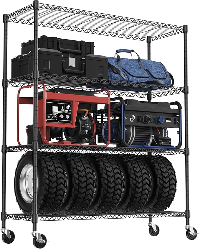 4 Tiers Shelf 1400 lbs Steel Storage Shelving Utility Shelving Unit Steel Organizer Wire Rack for Home,Kitchen,Office,Garage Black 17.7" D x 47.2" W x 62.7" H