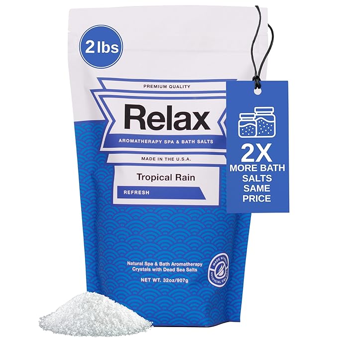 Relax Spa & Bath, Epsom & Dead Sea Salts, Aromatherapy Bath Salts for Hot Tub, Bath, or Spa, Infused with Magnesium, Tropical Rain Scent