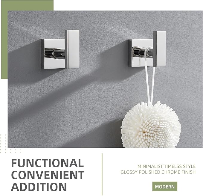 Angle Simple Bath Towel Hook 2 Pack, Stainless Steel Square Robe Coat Holder for Wall, Bathroom Kitchen Garage Wall Hook for Hanging Tools, Polished Chrome