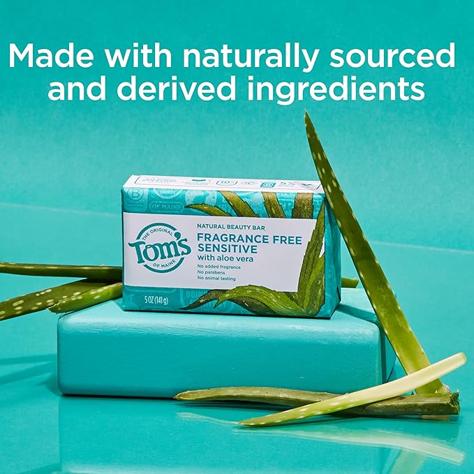 Tom’s of Maine Natural Beauty Bar Soap For Women and Men, Fragrance Free, Sensitive Skin, 5 oz Bar (Pack of 6)