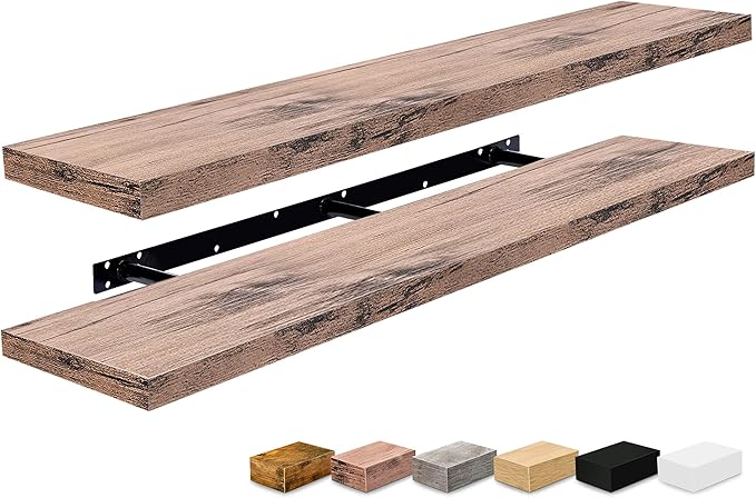 Sorbus Floating Shelves for Wall - 55 Inch Extra-Long Bathroom Shelves, Wall Decor for Bedroom, Kitchen, Living Room, Book Storage - Mounted Floating Shelf with Hidden Brackets (Mahogany, 2 Pack)